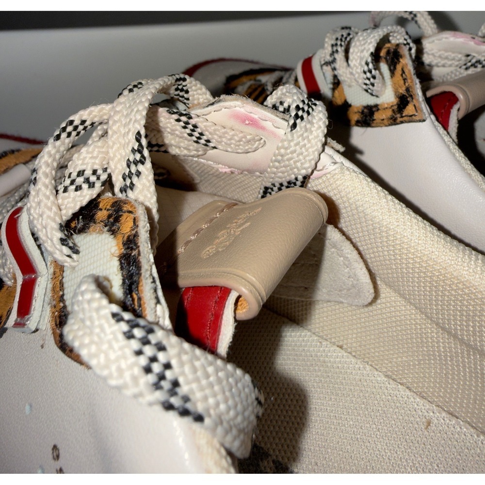 Coach CitySole Court Sneakers White Leather Tiger Print Calf Hair Red size 7 - Picture 7 of 14